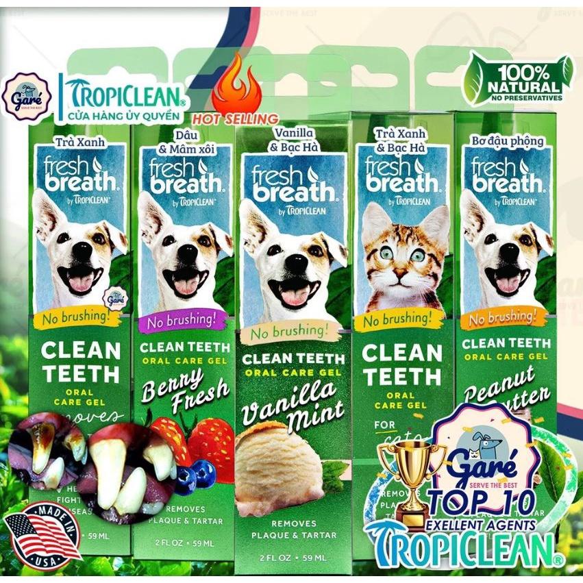Gel vệ sinh răng miệng chó Tropiclean, Gel vệ sinh răng miệng cho mèo, hoàn toàn tự nhiên.