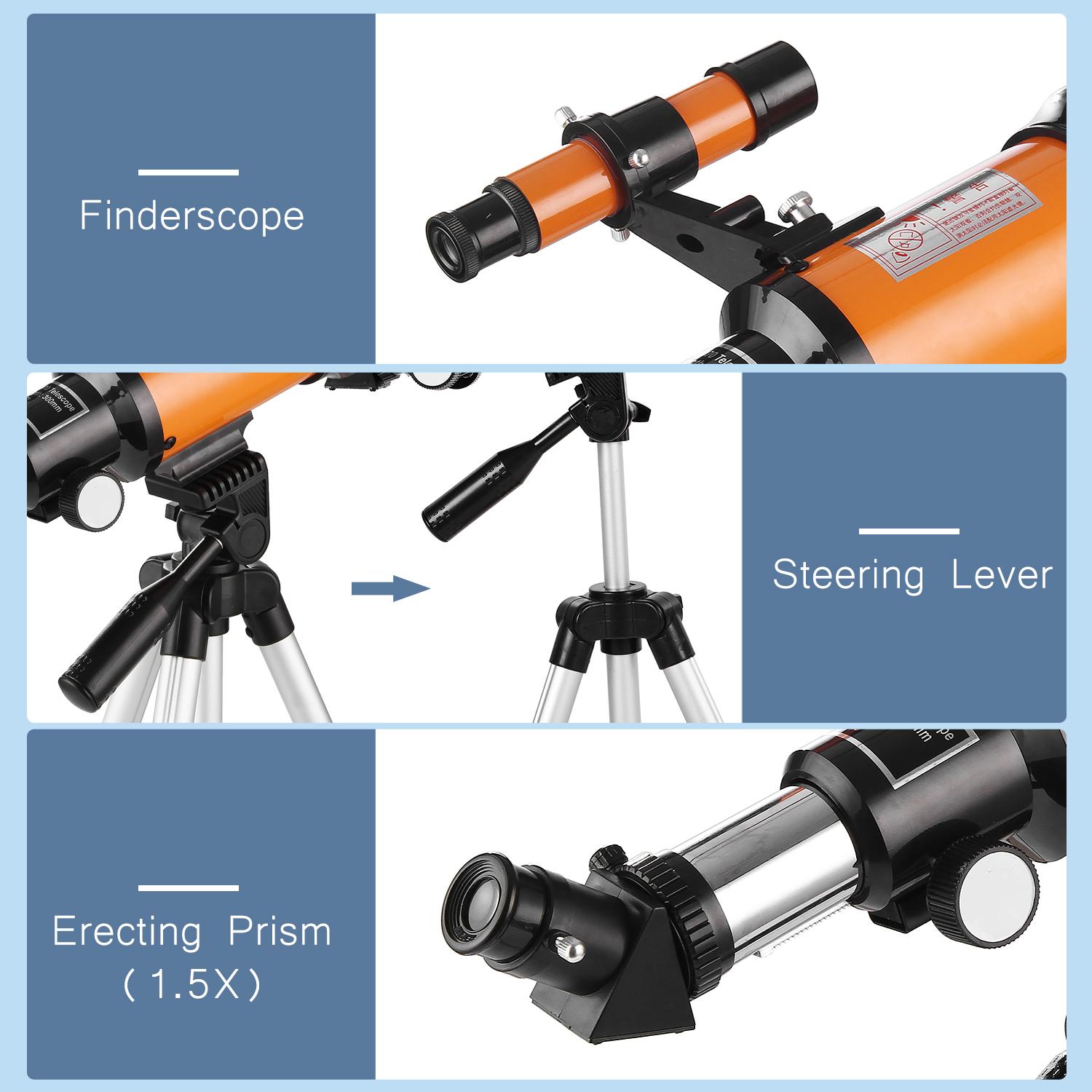 70mm Astronomical Telescope 150X High Power Monocular Telescope Refractor Spotting Scope with 5×24 Finder Scope Tripod