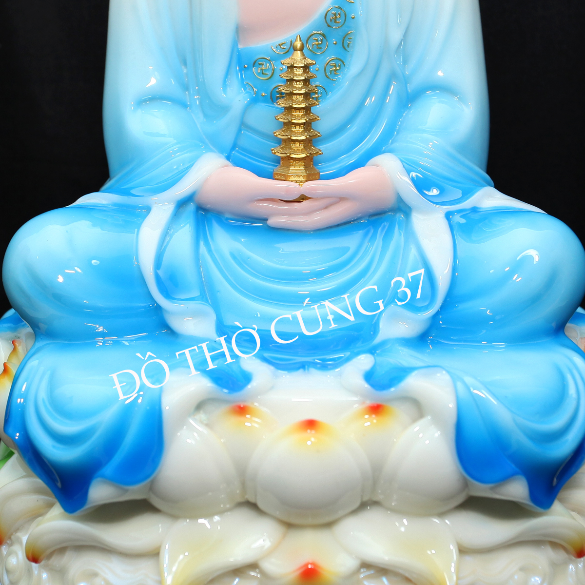 Tượng Phật Dược Sư Ngồi Đài Sen - Màu Xanh Biển
