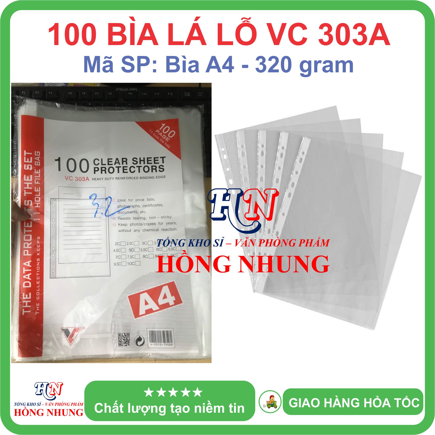 [SÉT] Xấp 100 Bìa lá lỗ VC 303A loại 400g / 320g, màu trắng giúp bạn lưu trữ hồ sơ dễ dàng