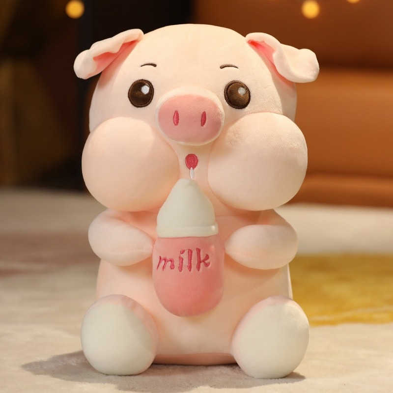 Gấu bông heo ôm bình sữa siêu dễ thương – Quà tặng thú nhồi bông lợn má phệ bú bình – Size từ 40 cm đến 80 cm – Gối ôm heo milk cho bé ngủ ngon