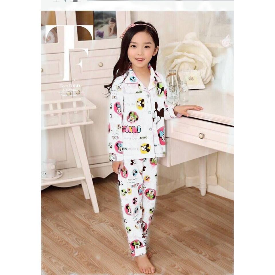 BỘ PIZAMA BÉ GÁI HÌNH MICKEY THUN COTTON XINH MÁT HÀNG VNXK