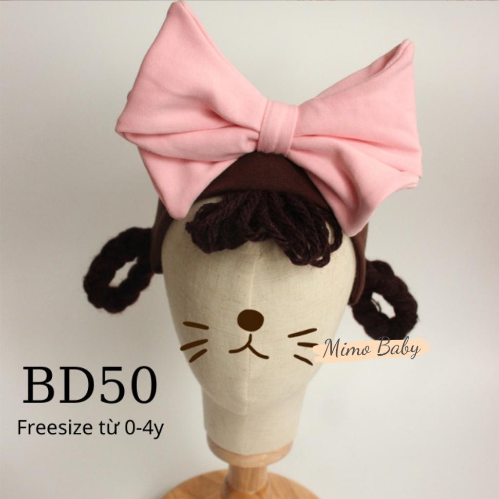 Băng đô tóc giả, turban tóc giả nơ hồng lớn dễ thương cho bé Mimo Baby BD50