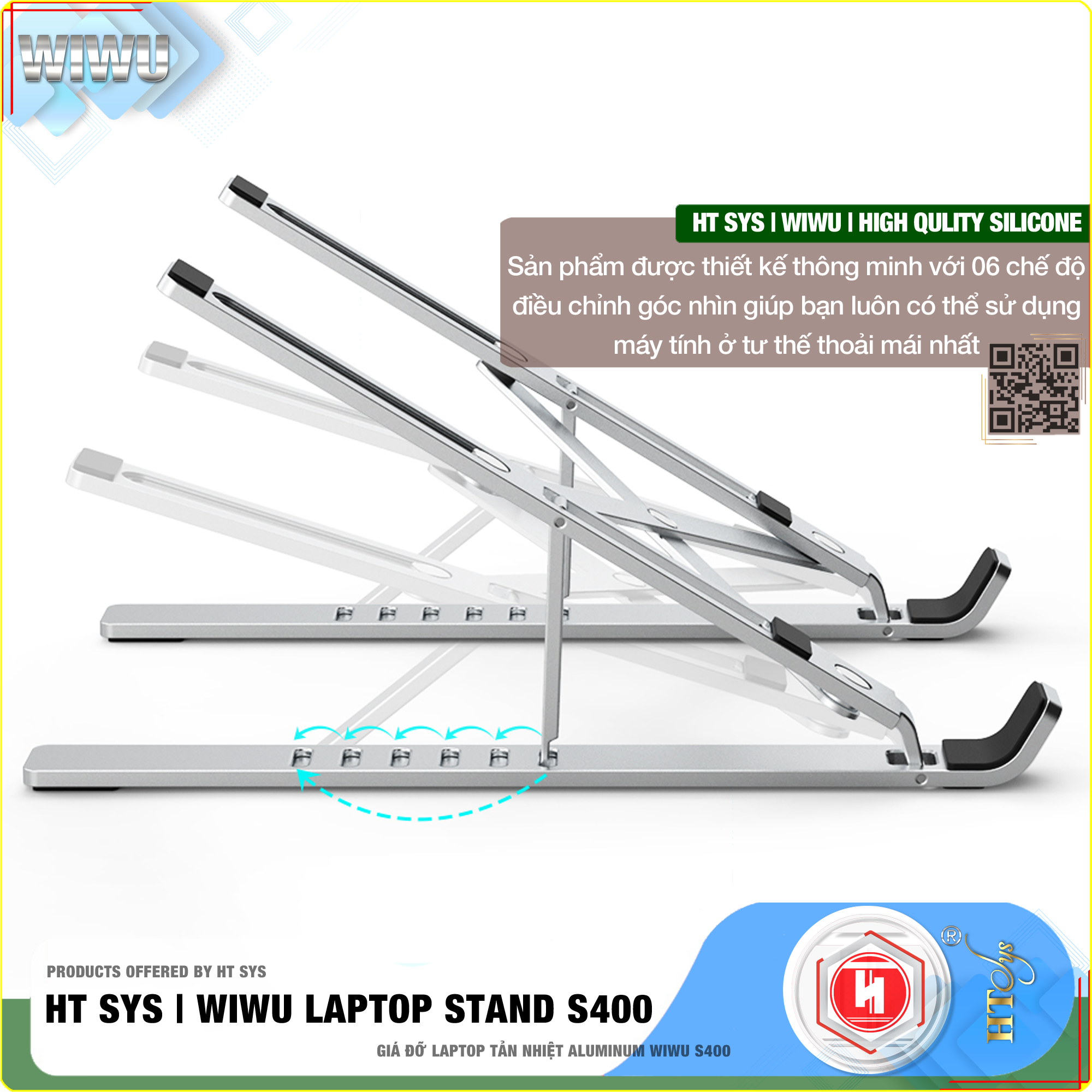 Giá đỡ laptop gấp gọn HT SYS wiwu LAPTOP stand S400-Hợp kim nhôm cao cấp-Đế tản nhiệt laptop, macbook, máy tính xách tay-06 Chế độ điều chỉnh góc độ-Hỗ trợ máy 13 inch đến 15,6 inch và tất cả máy tính bảng-[Hàng Nhập Khẩu]