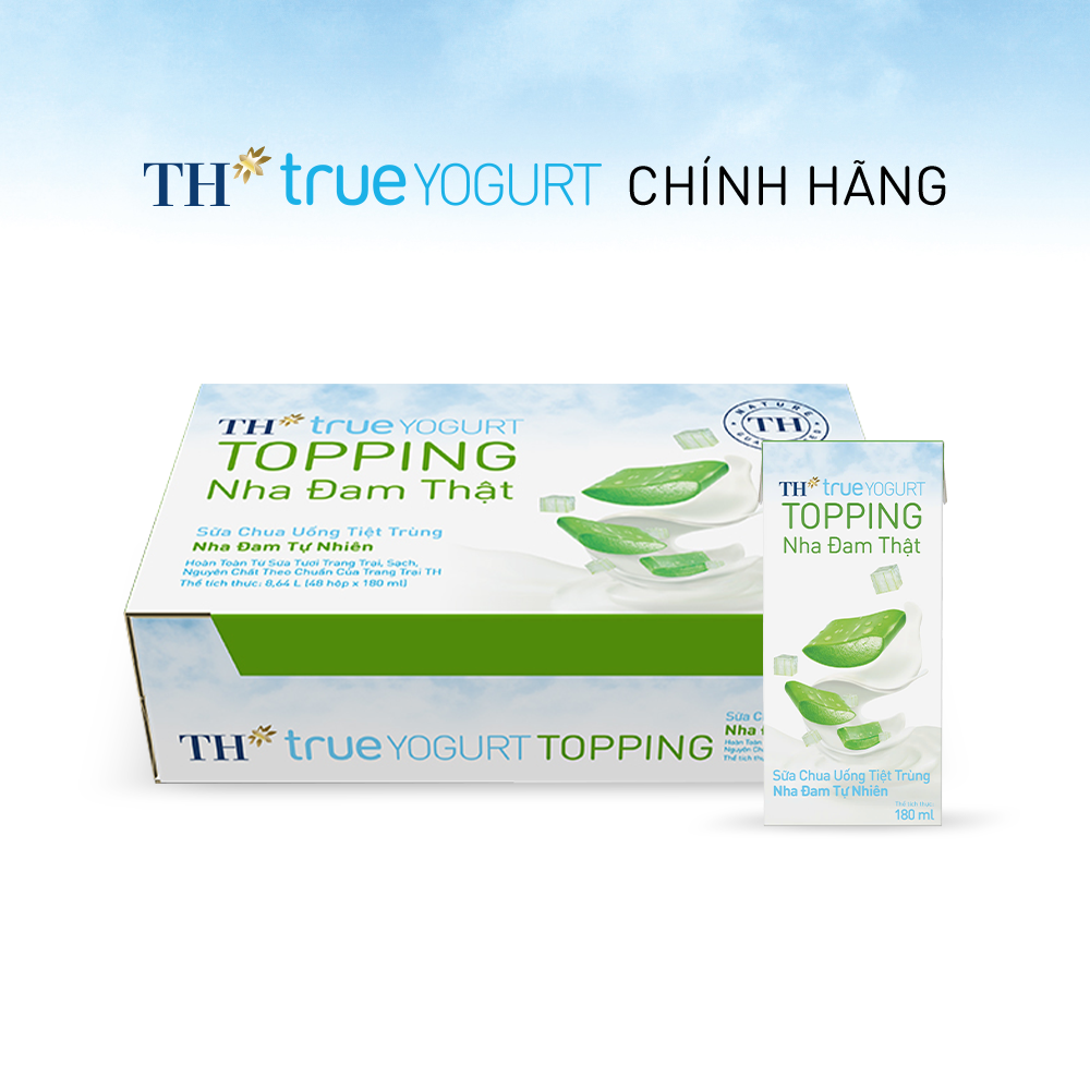 Thùng Sữa chua uống tiệt trùng TH true YOGURT TOPPING nha đam tự nhiên (180ml x 48 Hộp)