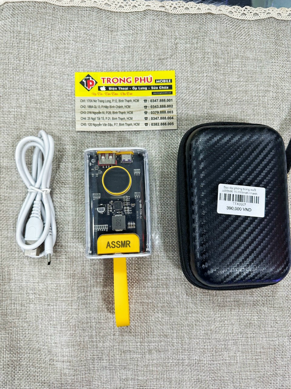 Sạc dự phòng trong suốt ASSMR 10.000mah nhanh 22,5w hiện % pin