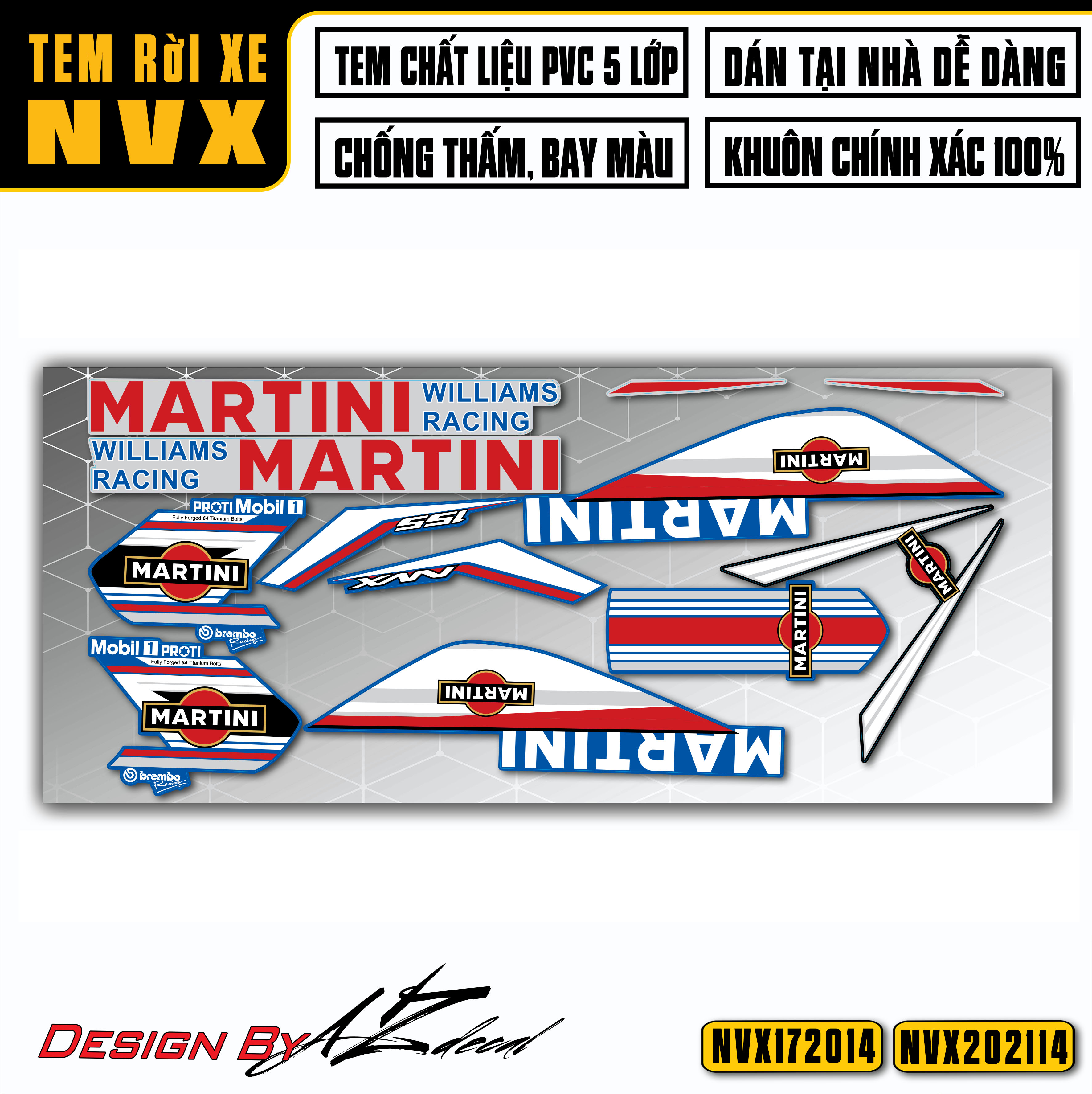 Tem Rời Dán Xe NVX Thiết Kế Martini | NVX14 | Decal Chế Xe NVX 125 / 155 Chống Nước, Chống Bay Màu