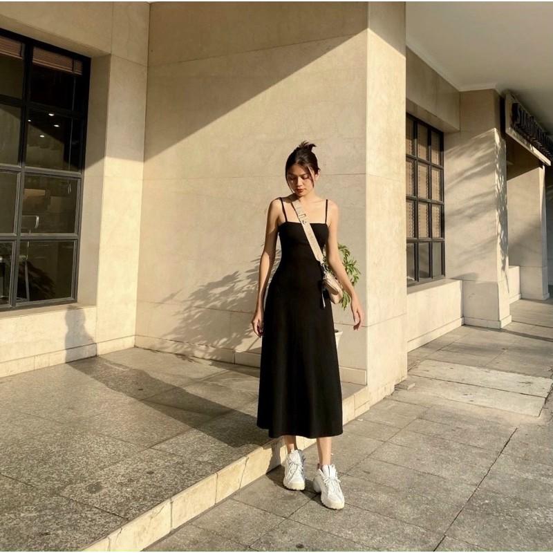 ĐẦM MAXI 2 DÂY ĐEN XOÈ