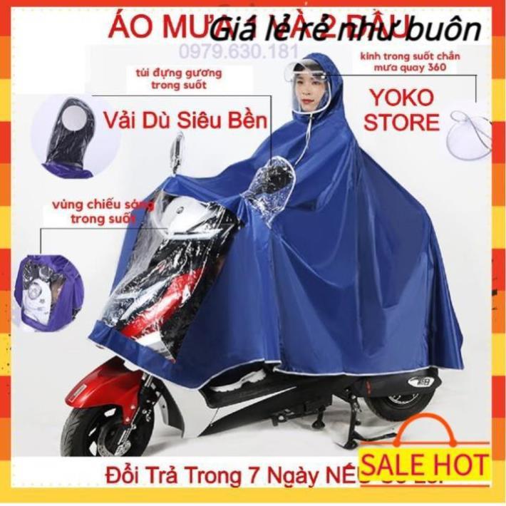 Áo mưa 2 đầu, 1 đầu phản quang vải dù ép PVC chống rách có kính che mặt cao cấp T&C