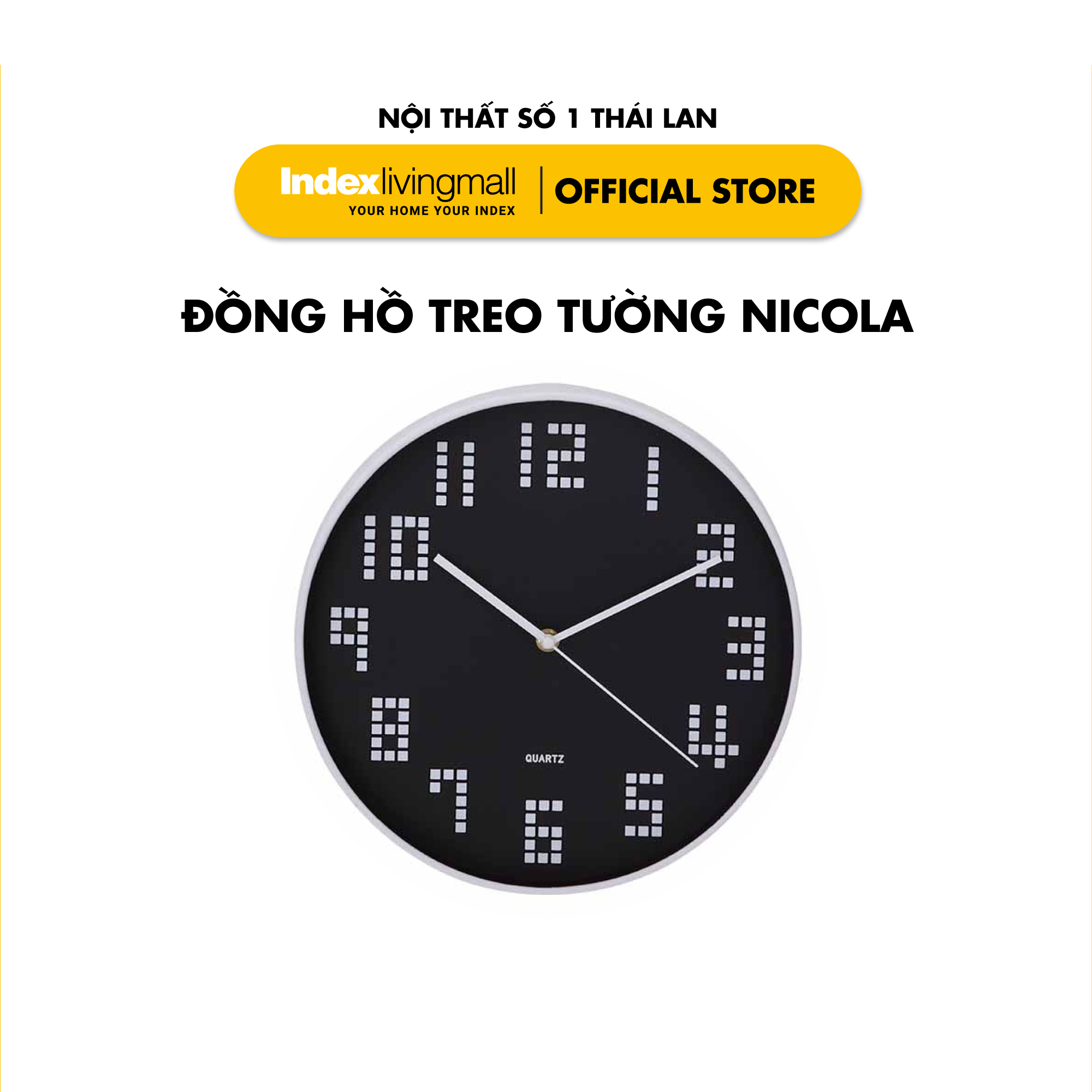 Đồng hồ treo tường trang trí nghệ thuật NICOLA kích thước 30 x 4,3 x 30 cm (12inch) | Index Living Mall | Nhập khẩu Thái Lan