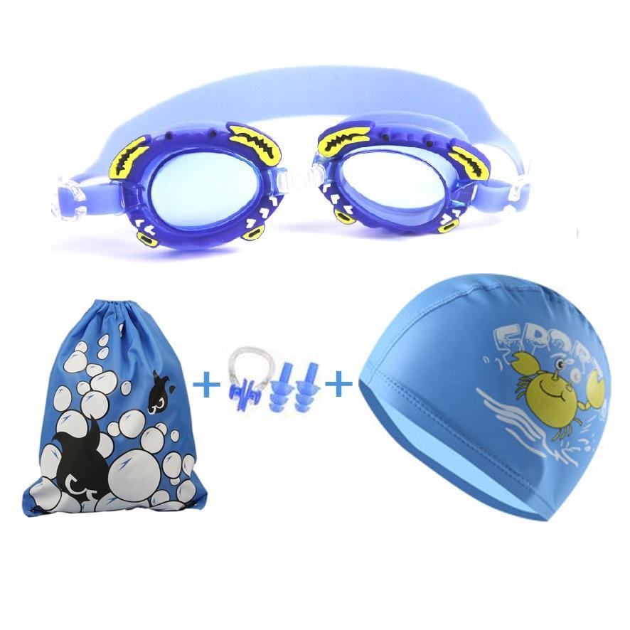 Set 4 Phụ Kiện Bơi Cho Bé 3-10 Tuổi Mũ Bơi, Kính Bơi, Nút Bịt Tai Và Túi Đựng Đồ