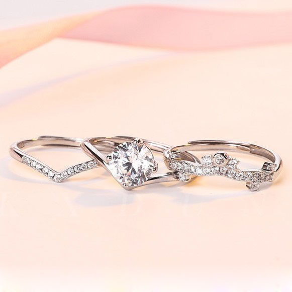 Nhẫn Nữ | Nhẫn Nữ Xi Bạc 3 Trong 1 Hình Vương Miện Đính Đá XBN36 - Bảo Ngọc Jewelry