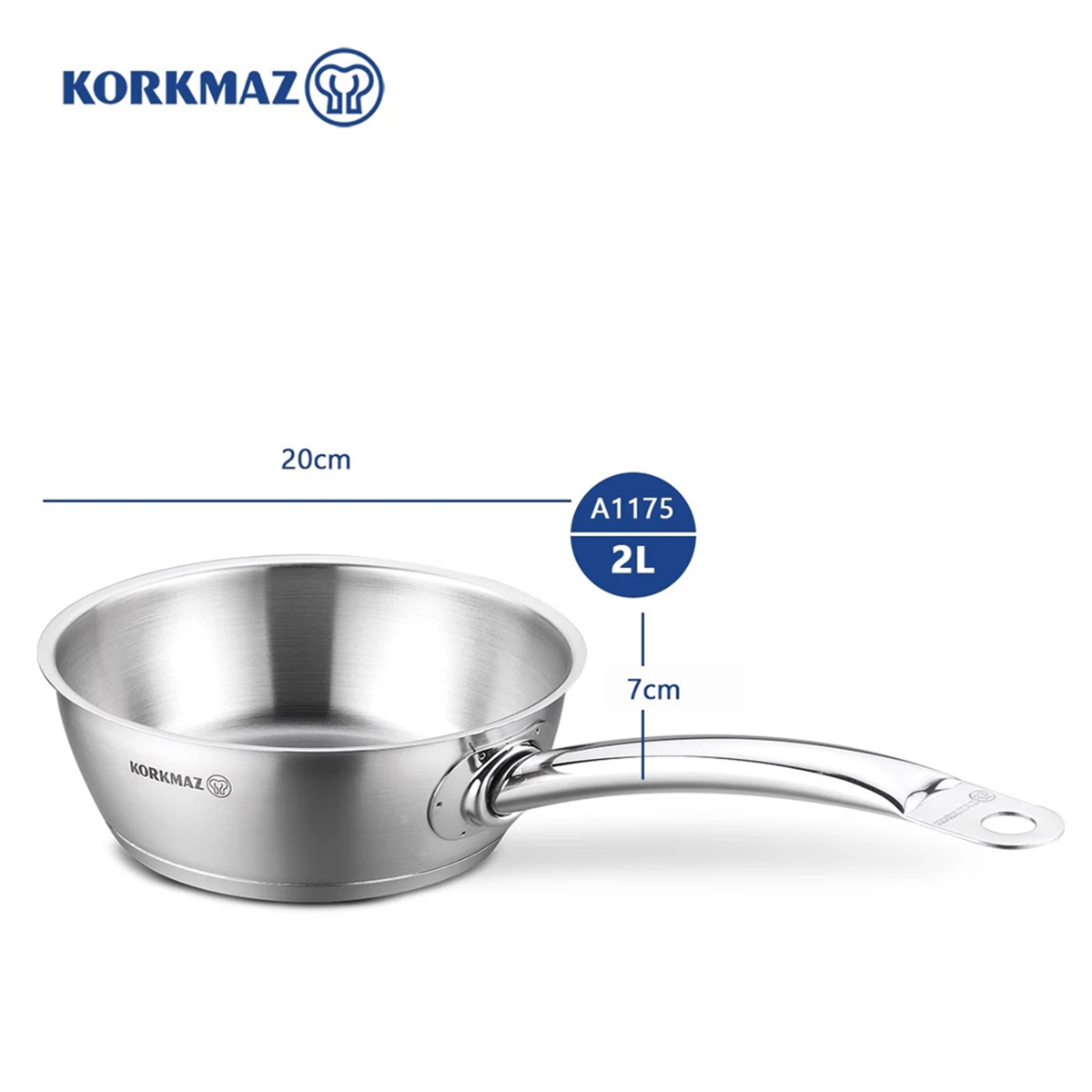 Chảo inox 18/10 sâu Korkmaz Proline 20 cm - 2 lít