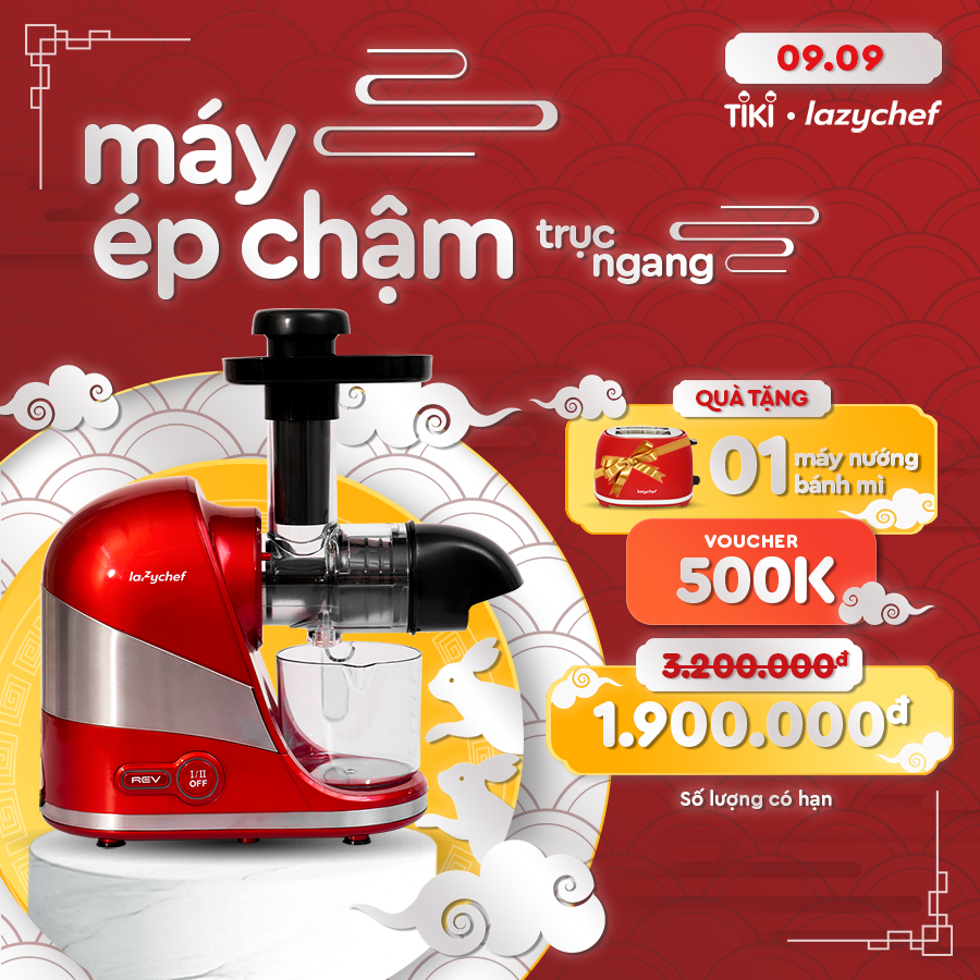 Máy Ép Chậm Trục Ngang Lazychef Màu Đỏ- Ép Trái Cây, Rau Củ Không Lo Kẹt Bã, Dễ Vệ Sinh Dung Tích 800ml Dùng Cho 5 Người – Hàng Chính Hãng