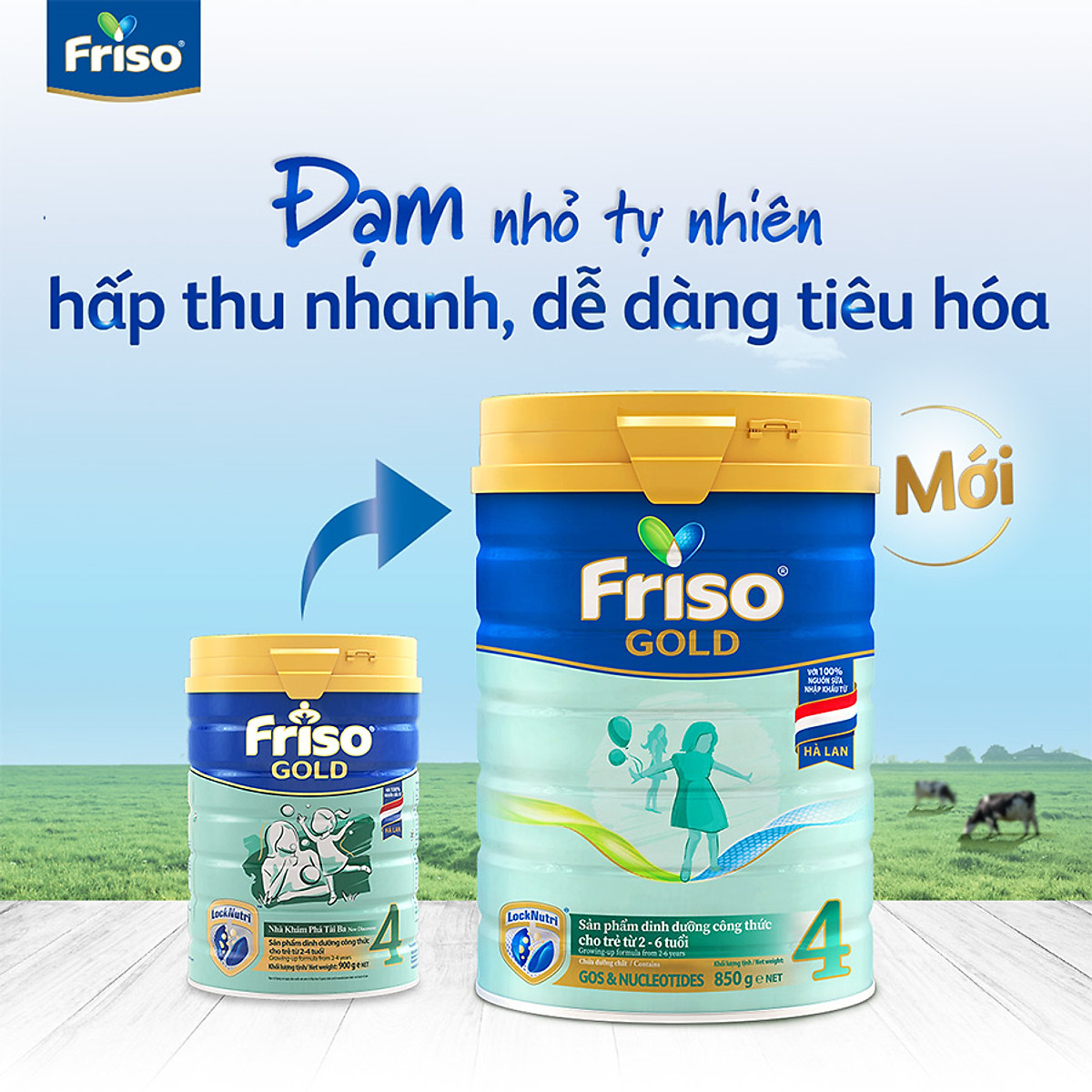 3 lon Friso Gold 4 850g - Tặng 1 chảo