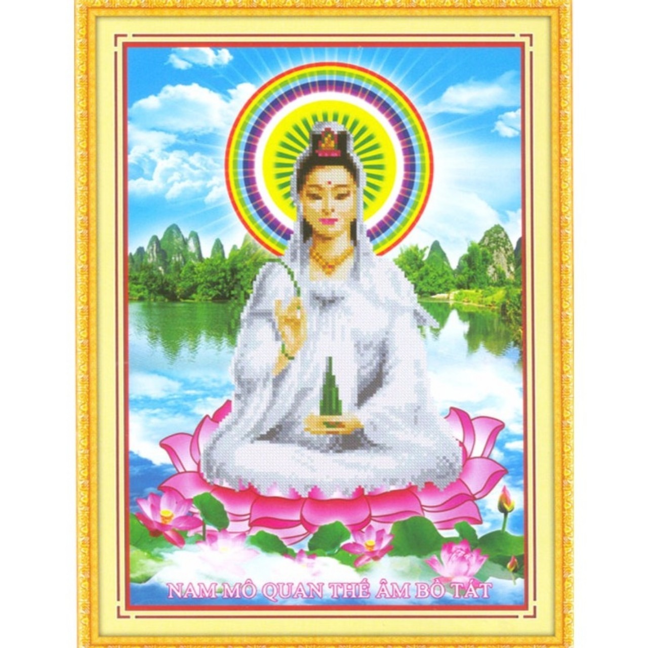 Tranh thêu Quan âm 36x47cm - chưa thêu