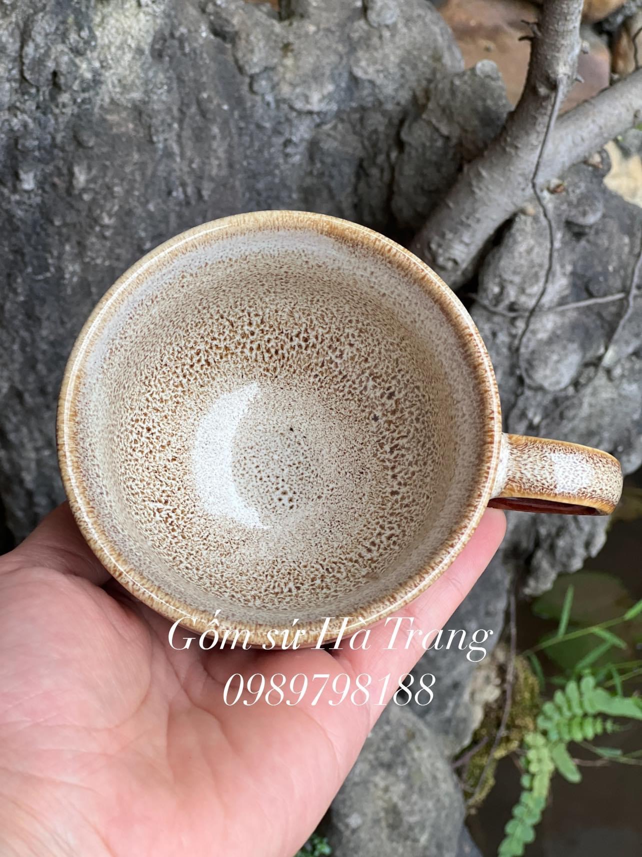 Bộ tách cafe capuchino dung tích 220ml gốm sứ Bát Tràng cao cấp men hoả biến gấm