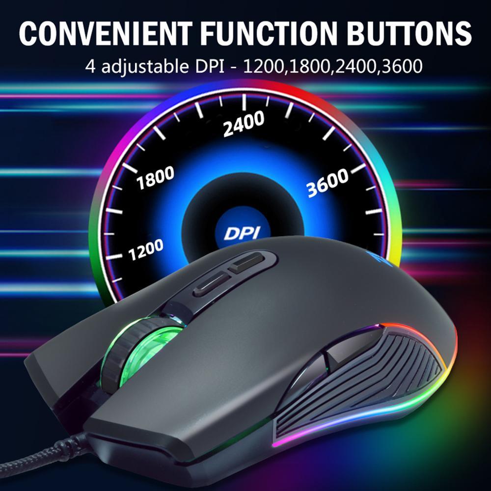 Ban Đầu Có Dây Nghề Nghiệp Chuột Chơi Game Chuột 3600/7200DPI Đèn Nền RGB LED Cảm Biến Quang Học 7 Nút Cho Máy Tính Laptop máy Tính Game Thủ