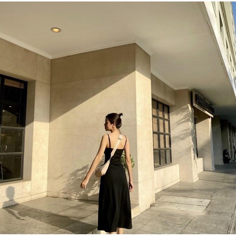 ĐẦM MAXI 2 DÂY ĐEN XOÈ