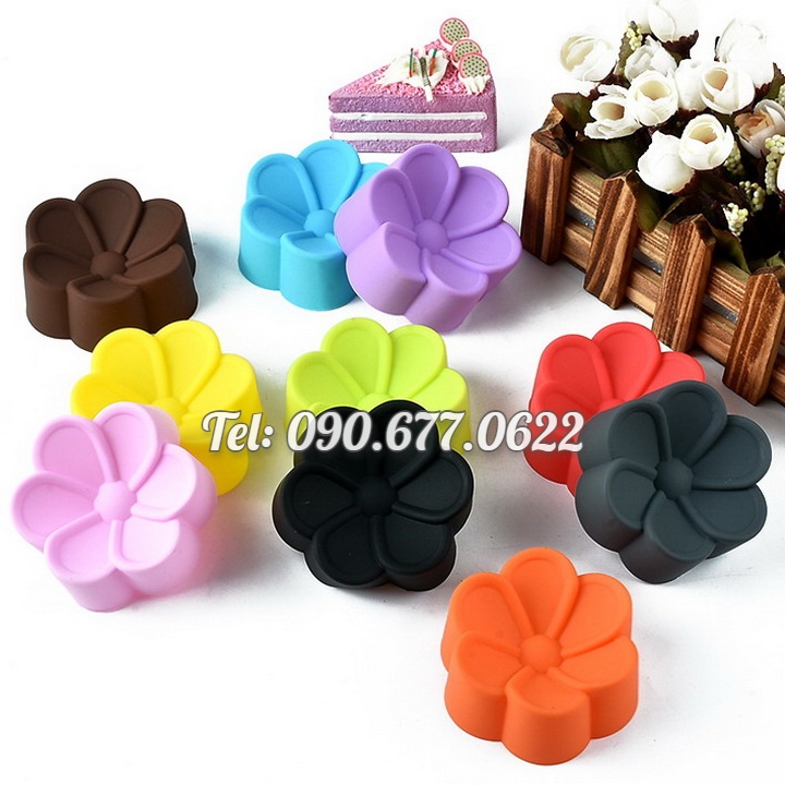 Bộ 10 khuôn silicone 3 lớp làm bánh, rau câu, bánh bông lan, bánh da lợn, bánh cookie hình hoa mai 5 cánh tròn – Mã số 1100