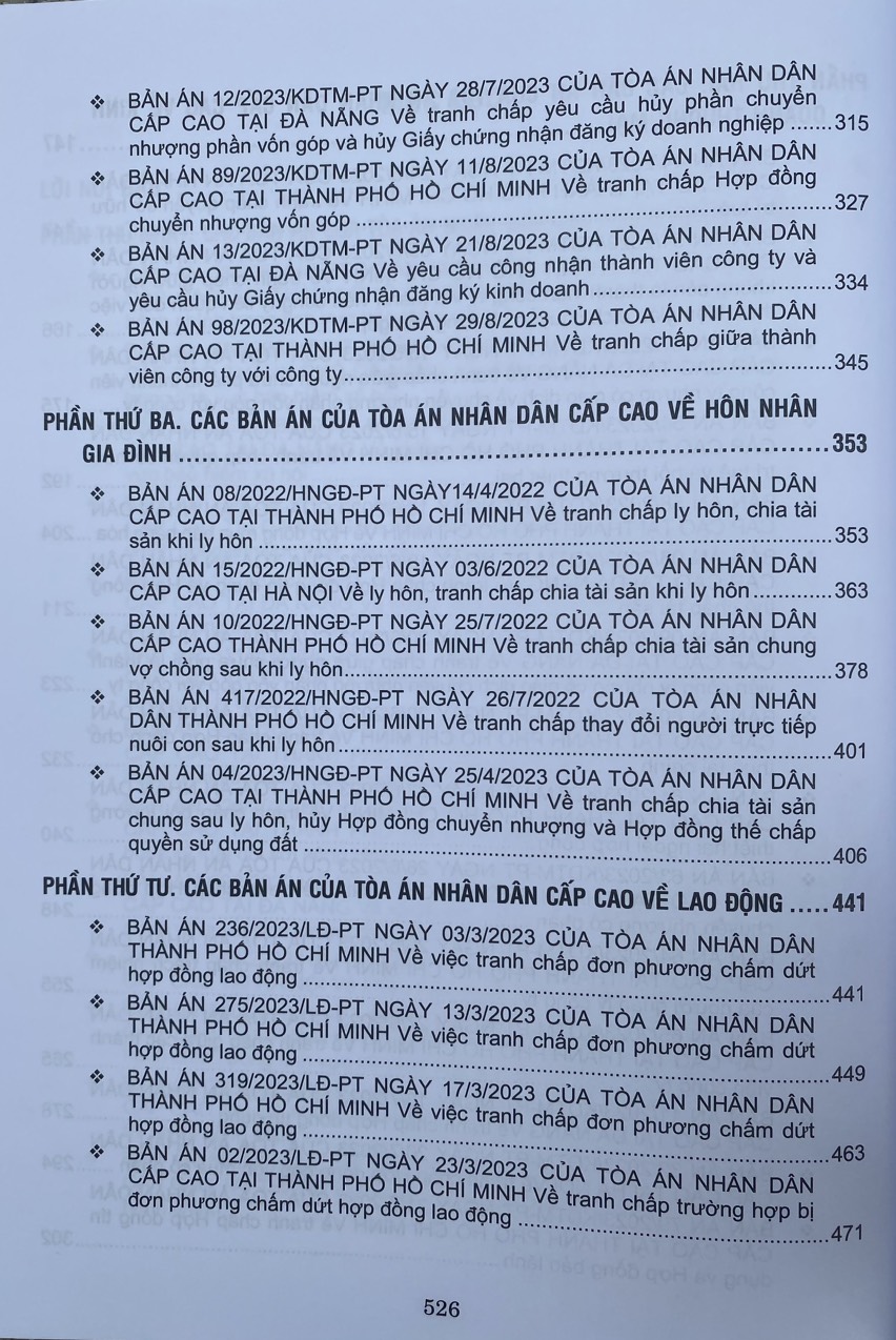Tuyển Tập Các Bản Án của Toà Án Nhân Dân Cấp Cao  về Hành Chính - Kinh Doanh Thương Mại - Hôn Nhân Gia Đình - Lao Động