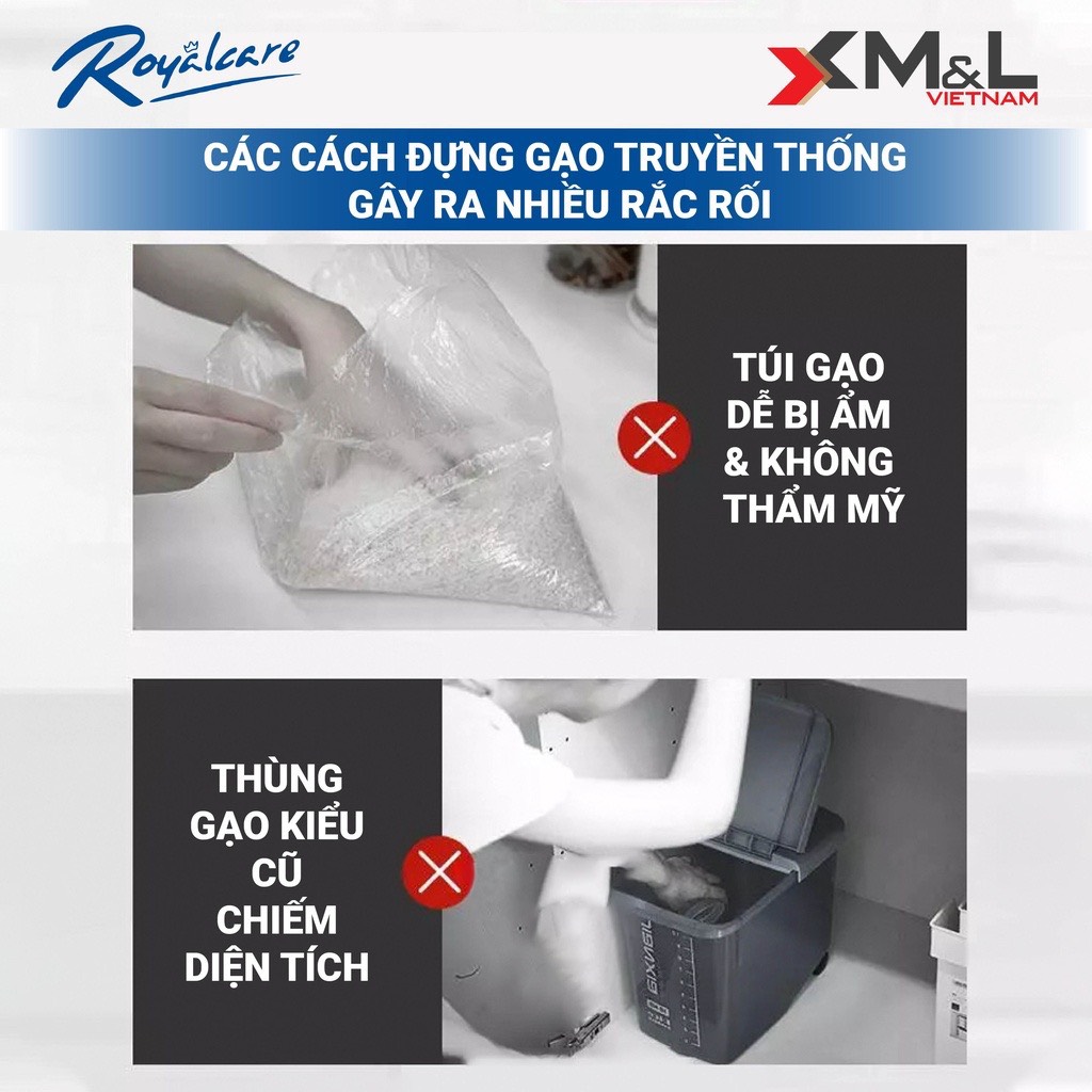 Thùng đựng gạo thông minh M&amp;L 12kg - bao gồm khay đựng ngũ cốc - chống ẩm mốc côn trùng