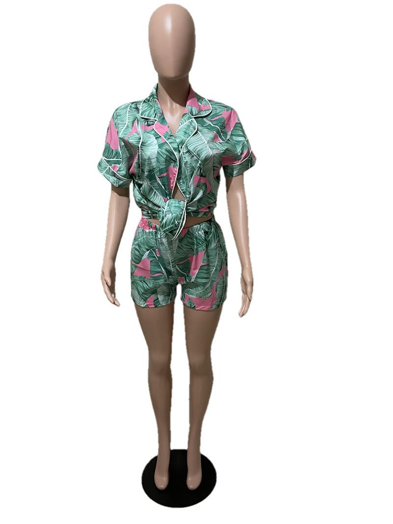 Hirigin In Hoa Nữ 2 Mảnh Bộ Kỳ Nghỉ Hè Quần Short Nữ Tay Áo Sơ Mi Và Quần Short Trang Phục Lễ Bãi Biển Dạo Phố
