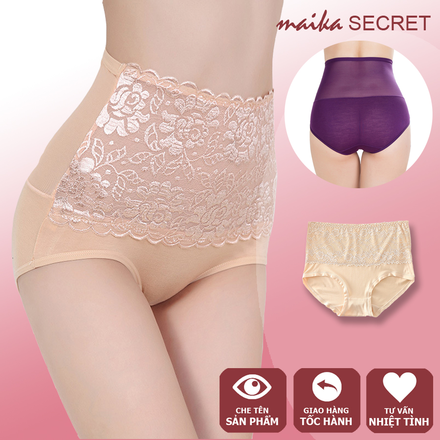 Quần lót nữ cotton phối ren cạp cao gen bụng cho người béo dưới 75kg