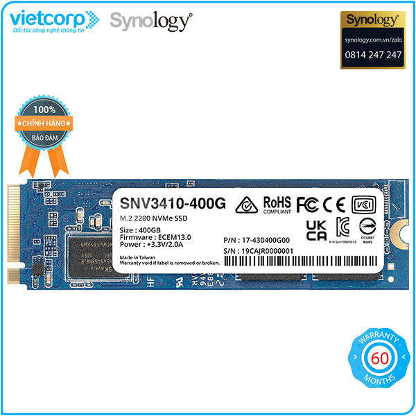 Ổ cứng NVMe 400GB cho NAS Synology SNV3410-400G - Hàng Chính Hãng