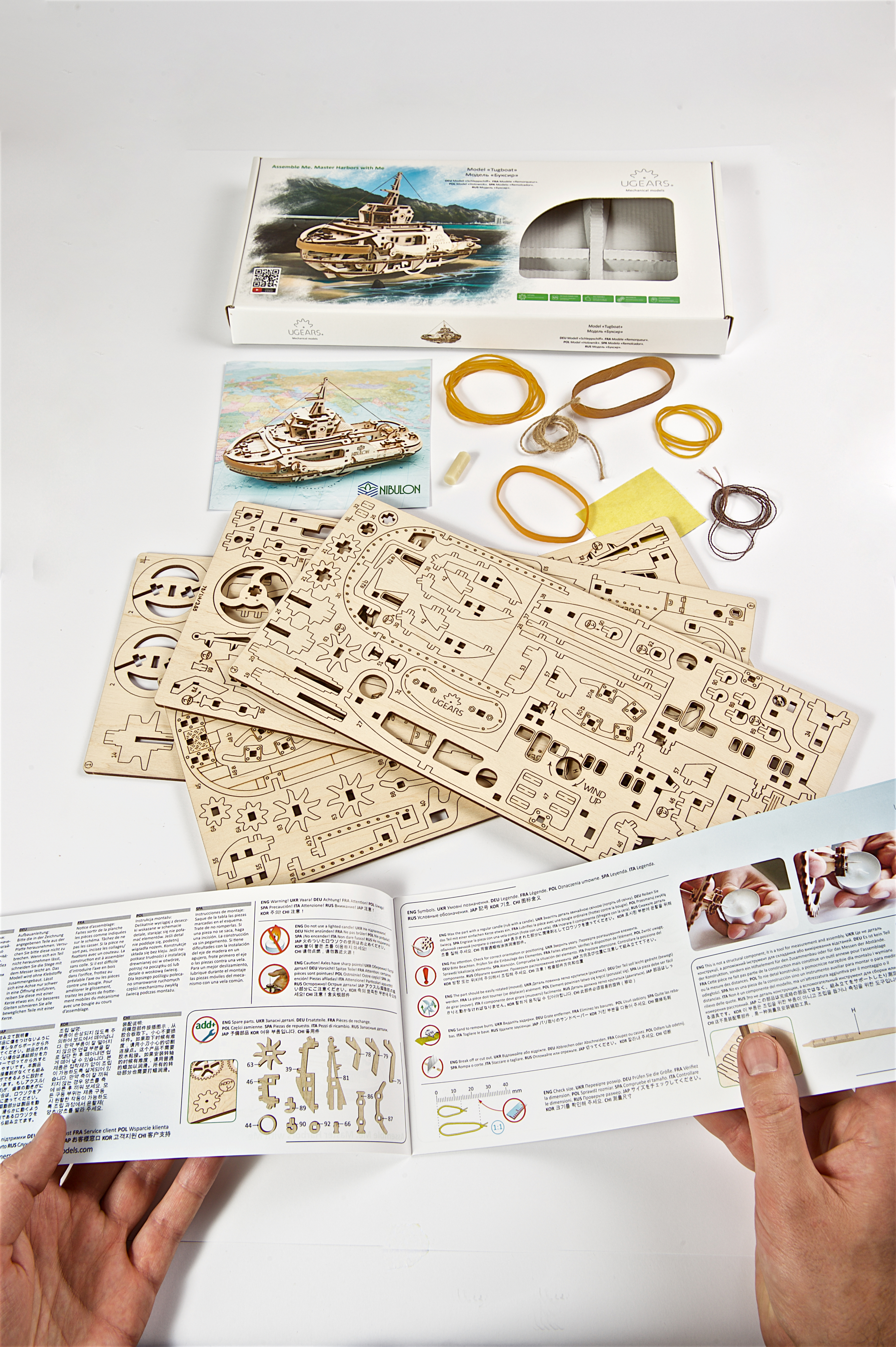 Mô hình gỗ cơ khí tự chuyển động- UGEARS Tugboat - Tàu phá băng, Hàng chính Hãng Ugears, nhập khẩu nguyên bộ EU, mô hình lắp ráp 3D, đồ chơi trí tuệ DYI