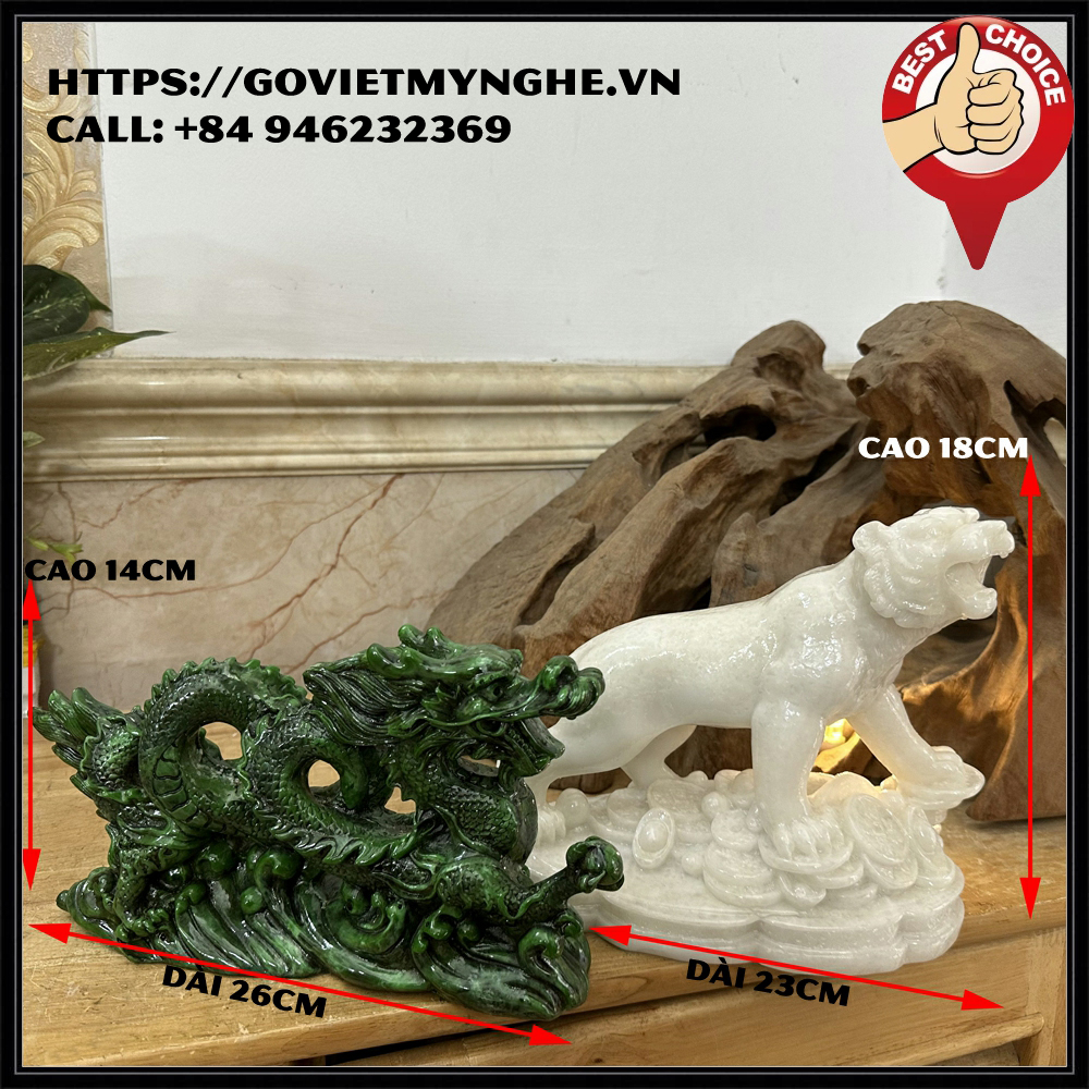 Combo 2 tượng đá trang trí phong thủy Thanh long & Bạch hổ - Cỡ lớn