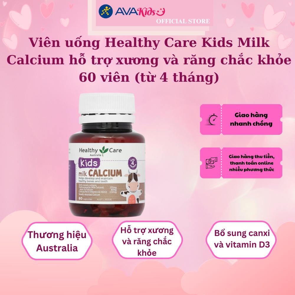 Viên uống Healthy Care Kids Milk Calcium hỗ trợ xương và răng chắc khỏe 60 viên (từ 4 tháng)