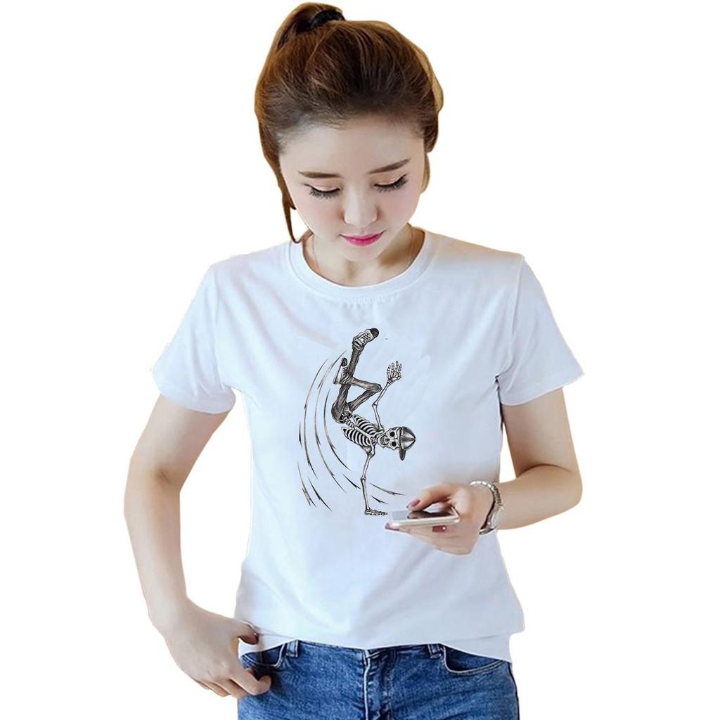 Áo thun nữ đẹp form rộng in hình bộ xương nhảy hiphop vải dày mịn