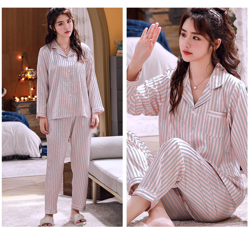 Đồ bộ Pyjama mặc nhà Nữ chất liệu phi bóng rũ mềm mại, sọc trẻ trung -88217