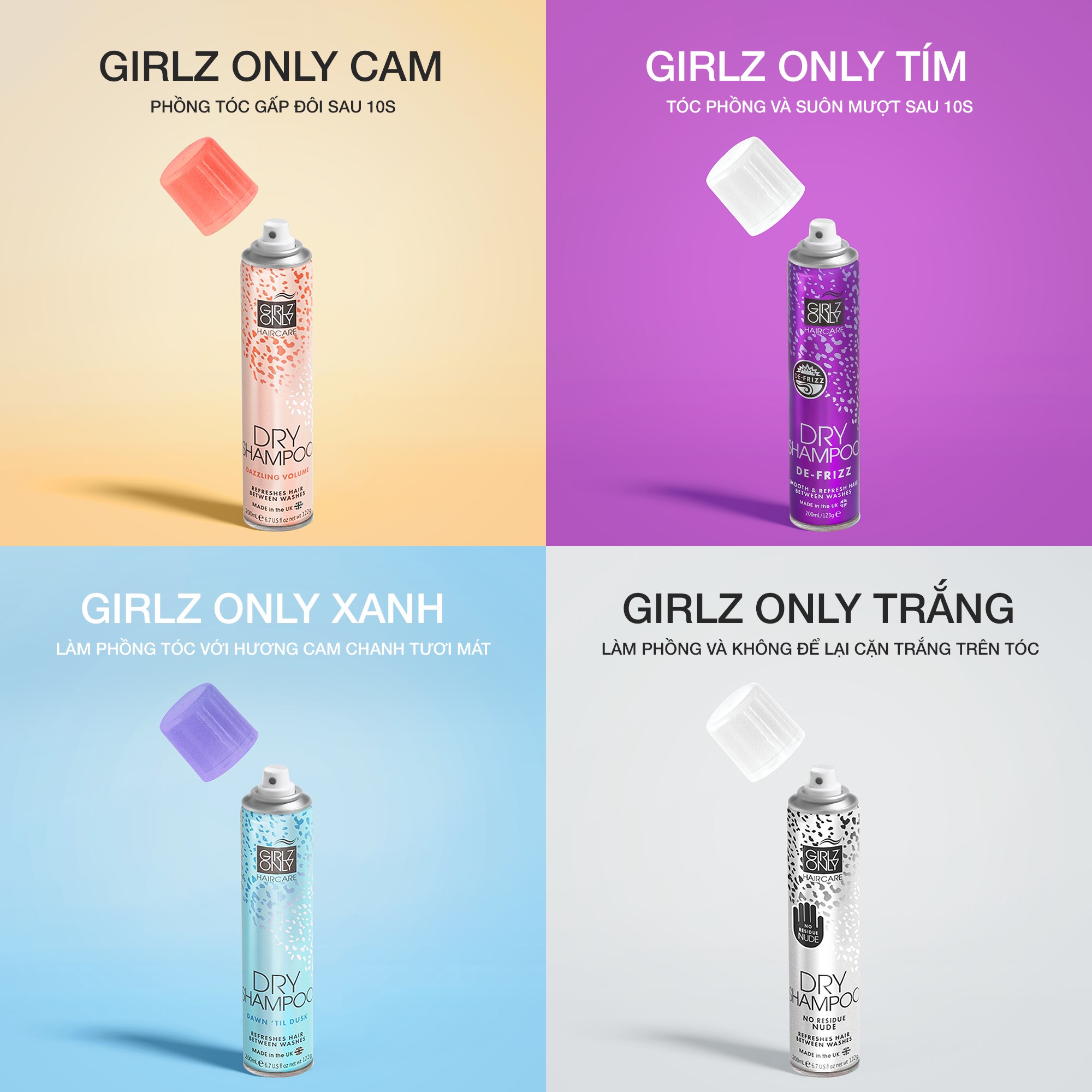 Dầu gội khô không cần nước Girlz Only Anh Quốc làm sạch bụi bẩn, làm phồng chân tóc, giữ nếp, tạo kiểu tóc bồng bềnh, suôn mượt - Massel Official