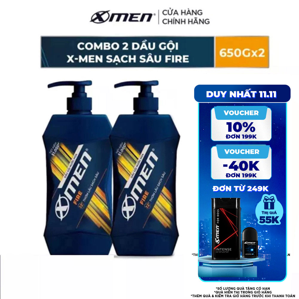 Combo 2 Dầu Gội X-Men Sạch Sâu Fire 650g/chai