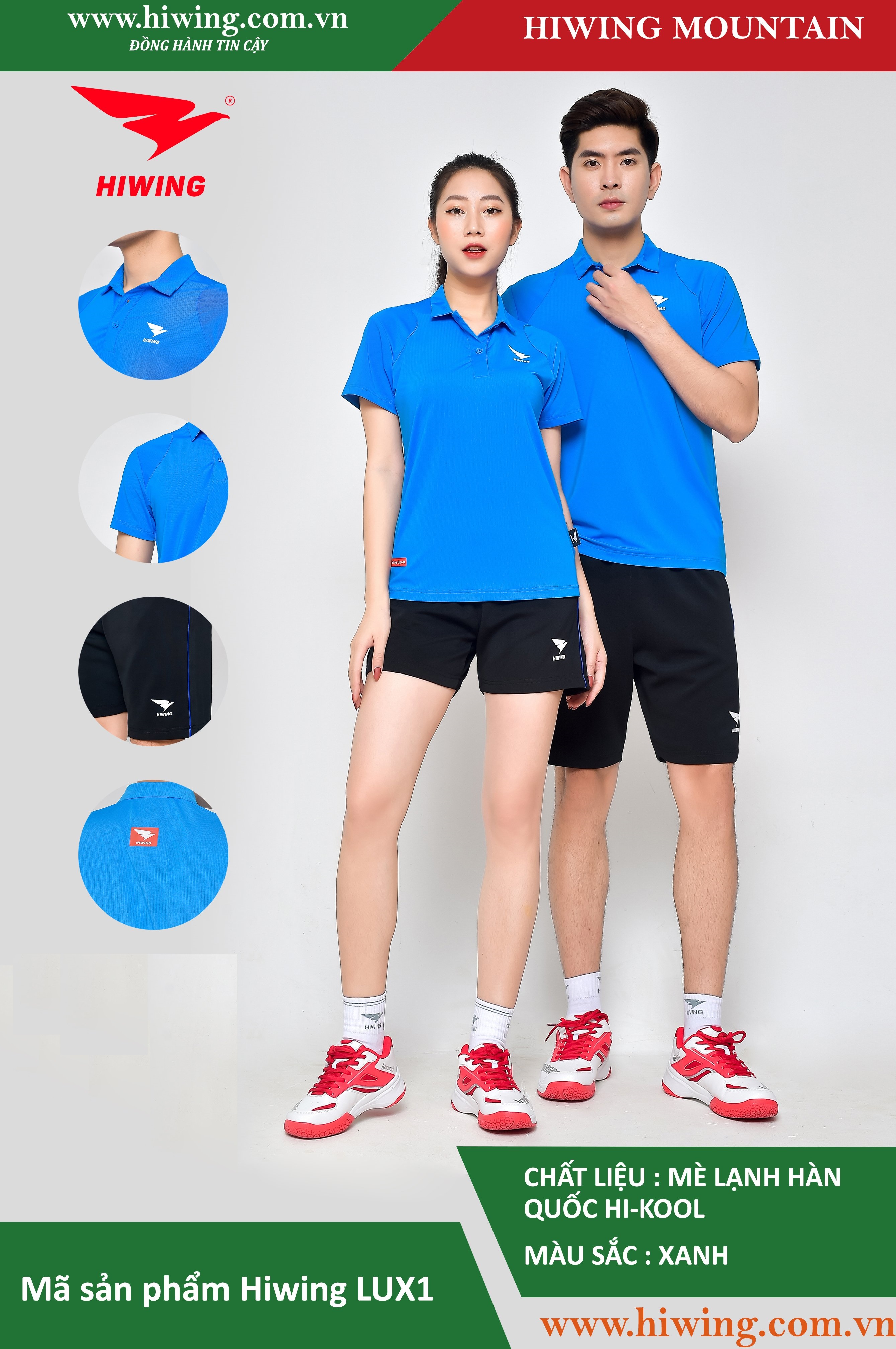 Áo tennis, áo cầu lông Hiwing Mountain Lux 1 màu xanh