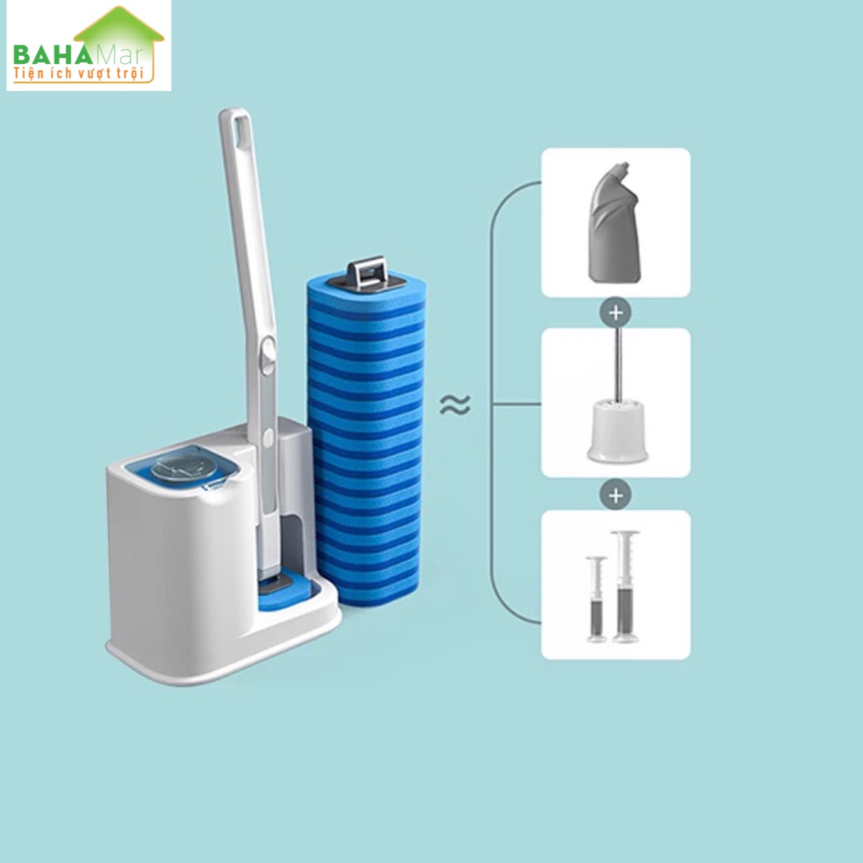 BỘ DỤNG CỤ LÀM VỆ SINH NHÀ TẮM CÓ ĐẦU THAY THẾ DÙNG MỘT LẦN "BAHAMAR" thiết kế đầu bàn chải có dung dịch dùng 1 lần làm sạch sạch sẽ và tiện lợi loại bỏ mùi hôi và diệt khuẩn.