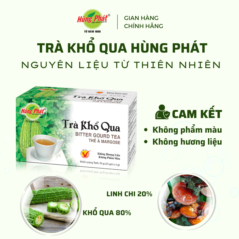 Trà Khổ Qua Túi Lọc Hỗ Trợ Thanh Nhiệt Cơ Thể Dáng Đẹp Da Xinh Hộp 25 gói - Thương Hiệu Hùng Phát