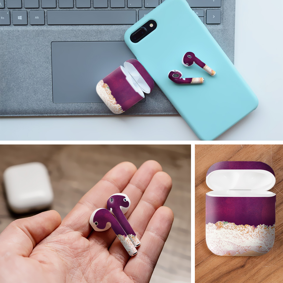 Miếng dán skin chống bẩn cho tai nghe AirPods in hình giả sơn mài - GSM081 (bản không dây 1 và 2)