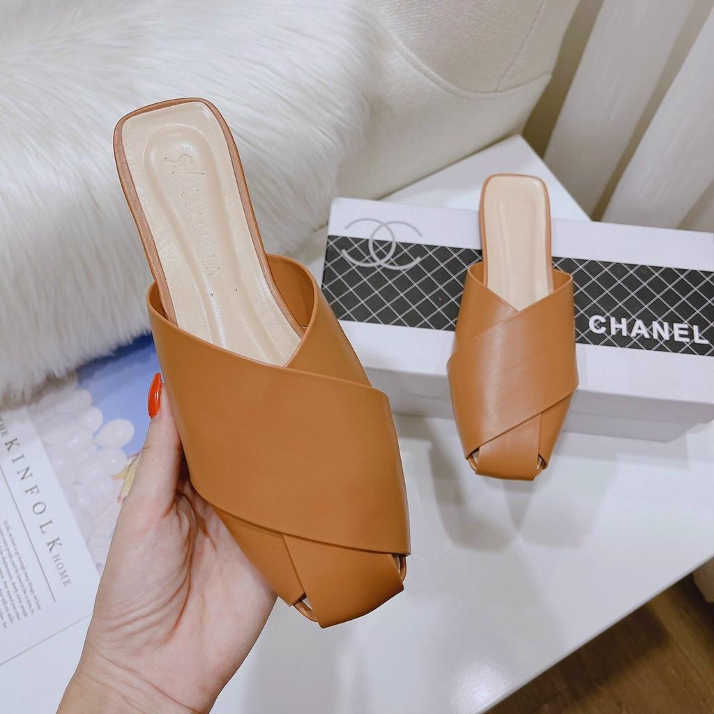 Giày sục đan 3 dây- mũi vuông- form chuẩn đế thấp 1cm
