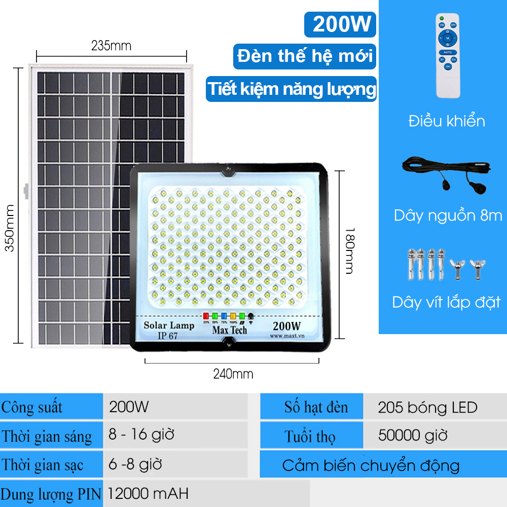 Đèn năng lượng mặt trời MAXTECH bóng to 150w, 200w, 250w, 300w- Tiết kiệm điện, chống nước IP - D1370