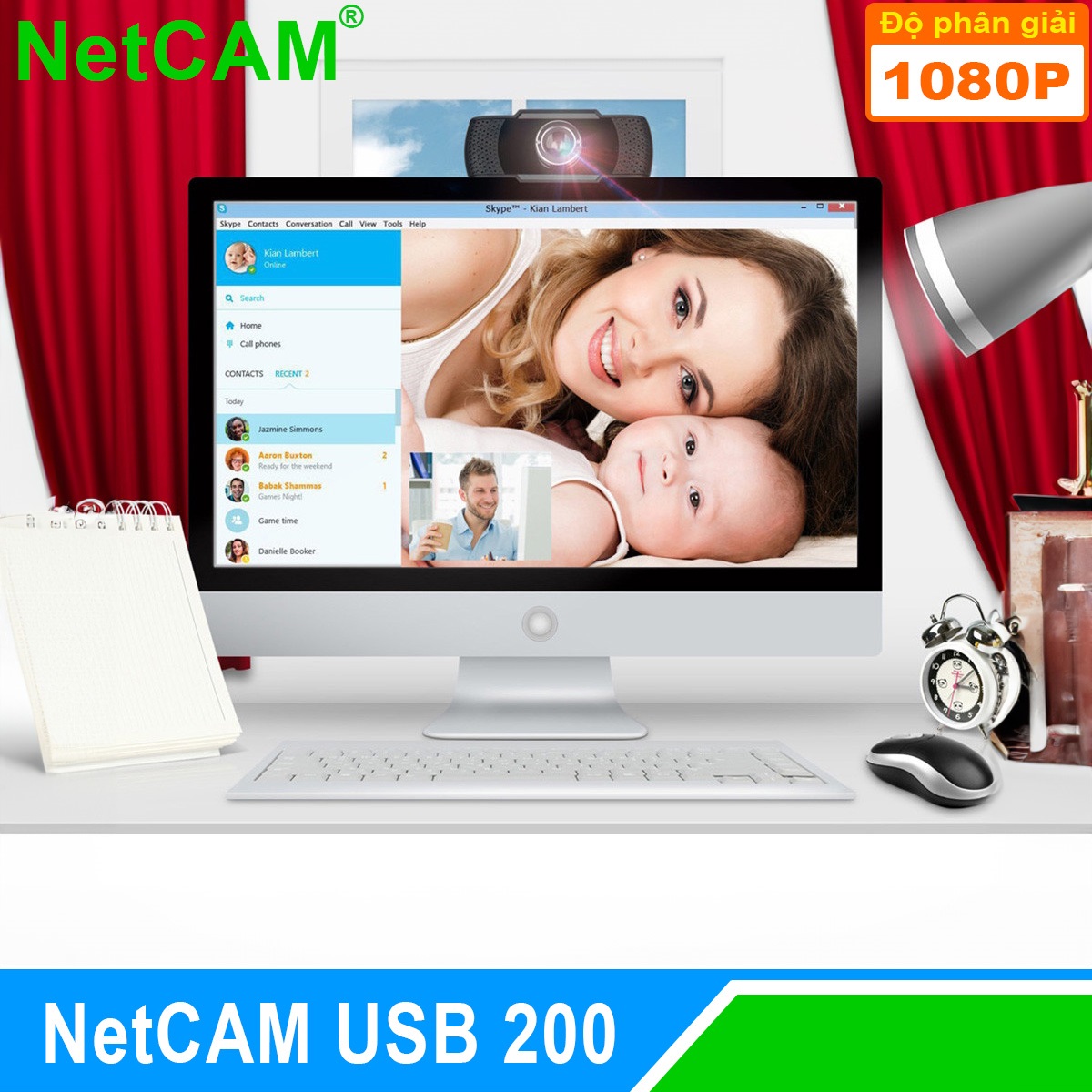 Webcam NetCAM USB 200 độ phân giải 1080P - Hàng Chính Hãng