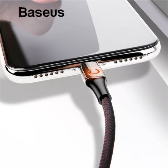 Cáp Sạc Nhanh Baseus C-shaped Intelligent 2.4A  - Dùng Cho iPhone iPad - Tự Ngắt Thông Minh - Trang Bị Đèn Led - Chất Liệu Sợi Carbon siêu bền - Hàng Chính Hãng