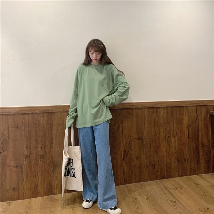 Áo Thun Tay Dài Trơn Basic XANH VỎ ĐẬU Thu Đông Unisex