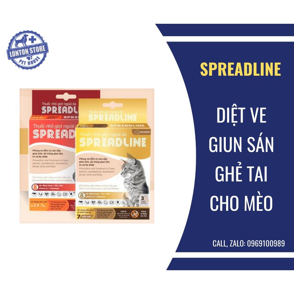 Tube nhỏ Spreadline - Tube nhỏ giọt ngoài da phòng sán dây, giun tròn, ấu trùng giun tim, ve và bọ nhảy cho Mèo, 3tube/ hộp