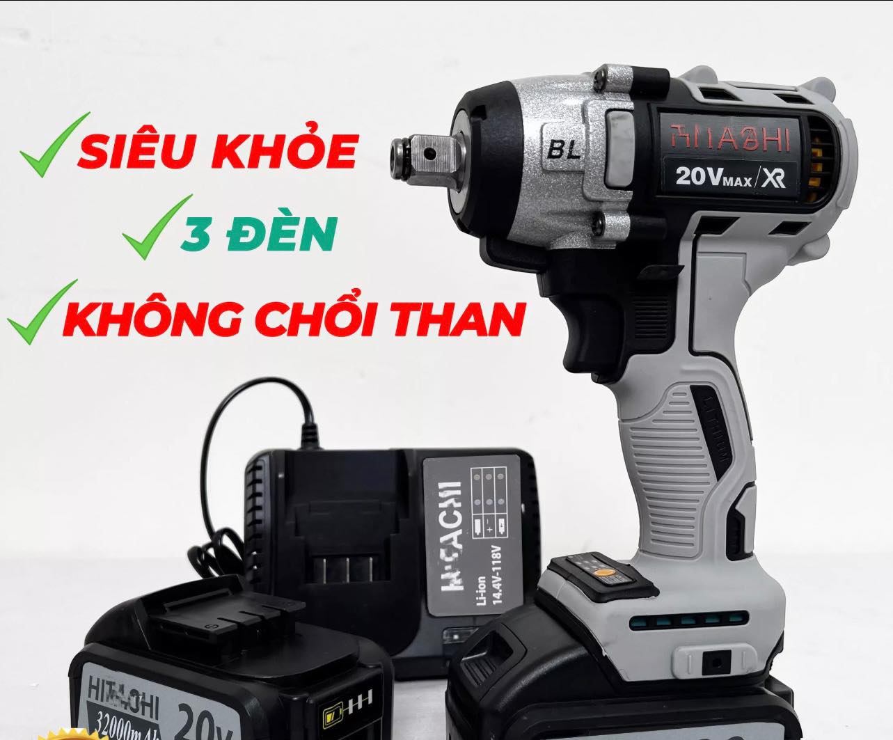 Máy Siết Bulong HII-TA.CHI 20V Không Chổi Than, 3 Đèn Led Trợ Sáng - BẢN MỚI SIÊU KHỎE