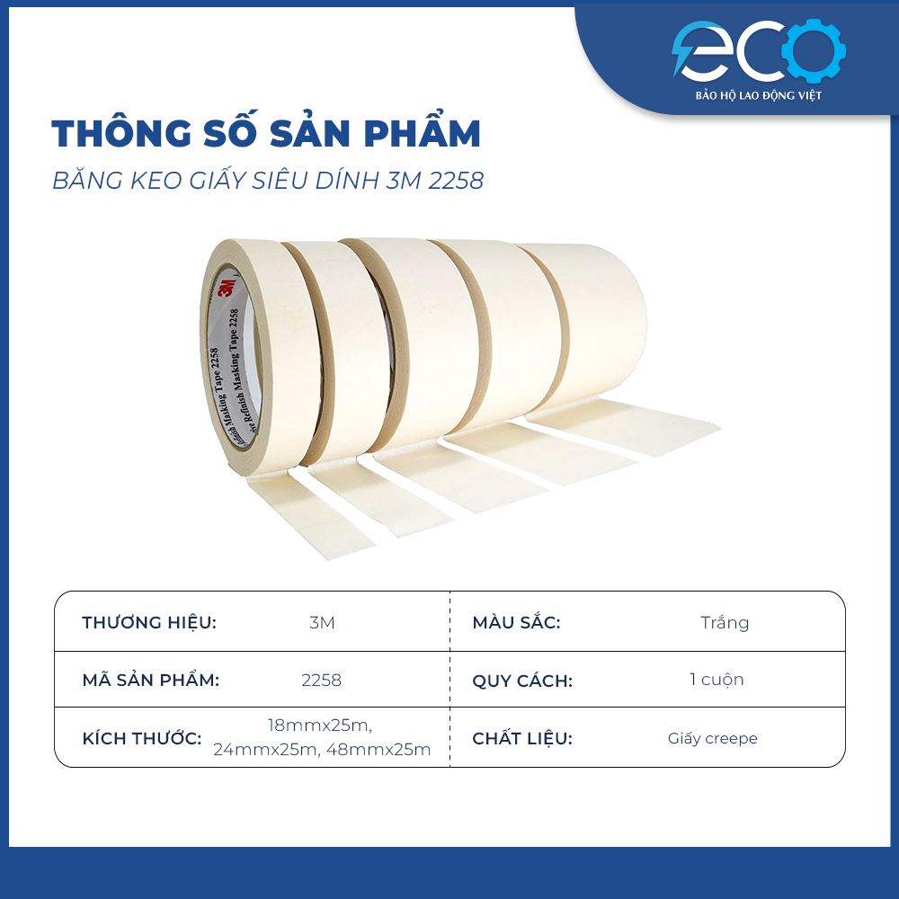 Băng keo giấy siêu dính 3M 2258 chuyên sử dụng che chắn trong sơn phủ