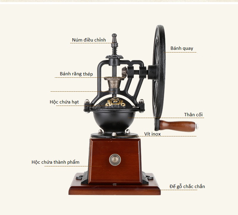 Cối Xay Cà Phê Gang Đúc Loại Cổ Điển Cao Cấp - Vintage Manual Coffee Grinder