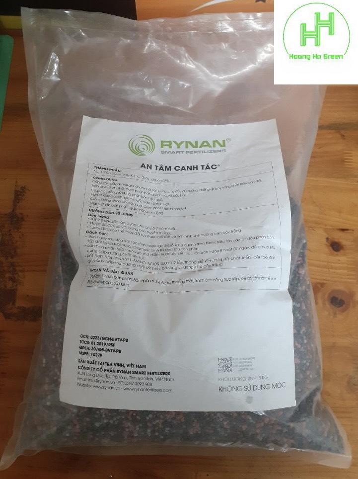 Phân bón thông minh RYNAN NPK 18-08-22, Trọng lượng 5kg, Chuyên dùng cho CÂY ĂN TRÁI, Tan chậm có kiểm soát, An tâm canh tác